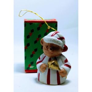 Vintage Porcelain Bear Bell Ringers Pajamas Christmas Ornament Giftco